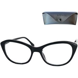 Cat Eye Leesbril, inclusief GRATIS Trendy Brillenkoker, Plastic Montuur (Zwart), Leeshulp Vrouwen +1.5 Dioptrie