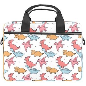 Dinosaurus Roze Laptop Schouder Messenger Bag Crossbody Aktetas Messenger Sleeve voor 13 13.3 14.5 Inch Laptop Tablet Beschermen Tote Bag Case, Meerkleurig, 11x14.5x1.2in /28x36.8x3 cm