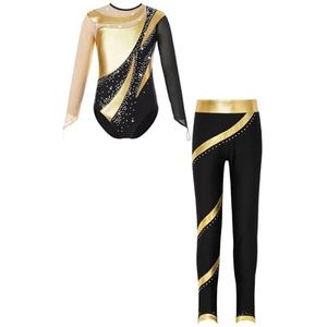Gymnastics Gymnastics dans- en balletpak voor kinderen, gymnastiekpak voor meisjes, glanzende kunstschaatspak met lange mouwen met broek, 6-delige set