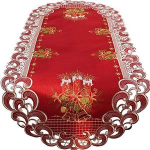 Quinnyshop - Kerst-tafelloper - Donkerrood - Tafelkleed - Geborduurd met Rode Kaarsen