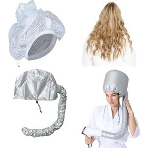 KONFEN Motorkap haardroger, 2-in-1 netkap voor het drogen van krullend haar, verbeterde droogkapjes, mesh douchecaps set voor het drogen van krullend haar, diepe styling (zilver+wit)