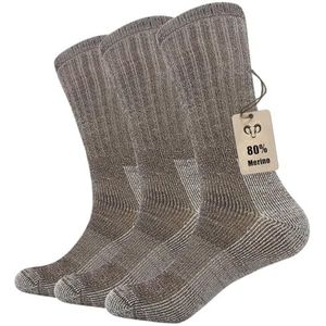 Vihir 3 stuks thermische 80% wandelsokken van merinowol voor heren, kuitkousen, crewsokken voor skiën, trektochten, wandeltochten 5,5-8/7,5-10,5, Grijs-3, 40-43 EU