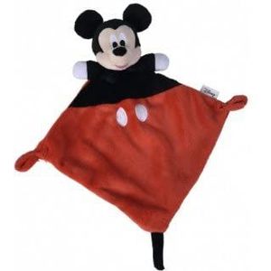 Disney knuffeldoek plat Mickey Mouse rood en zwart 20 x 20 cm – knuffeldoek kinderen – set pluche met zakdoek + 1 kaart