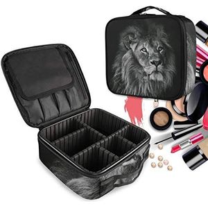 Zwart wit Lion King Art Make-up Bag Toilettas Rits Make-up Cosmetische Tassen Organizer Pouch voor Gratis Compartiment Vrouwen Meisjes