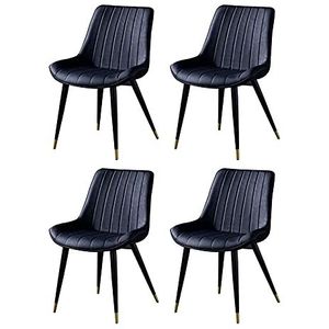 GEIRONV Lederen keuken stoelen set van 4, met rugleuning metalen benen dineren stoelen retro woonkamer slaapkamer balkon stoel 46 × 53 × 83cm Eetstoelen (Color : Black)