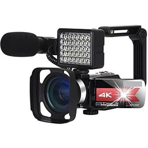 Videocamera, Video Camera Camcorder, 4K WiFi Night Vision 5 6mp Ingebouwd vullicht aanraakscherm vlogging for webcamcamera(32GB SD Card,K1 Red Camera kit)
