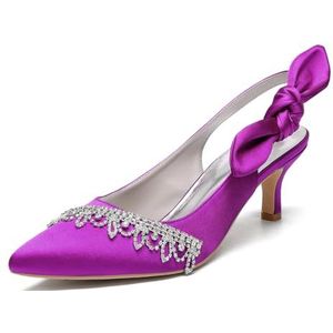 KYEGLO Satijnen Puntige Neus Korte Hakken Voor Dames - Gesloten Neus Met Strass Steentjes Kittenhak Sandalen, Bruidsmeisjesschoenen Voor Promfeest Bruiloft,Purper,39