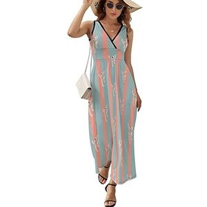 Leuke Kikker Blauw En Roze Gestreepte Maxi Lange Jurk V-hals Mouwloze Tank Zonnejurk Zomer