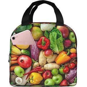 SUHNGE Verse groenten en fruit print geïsoleerde lunchbox voor vrouwen en mannen, kantoor werklicht duurzame draagtas