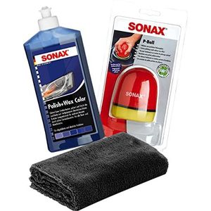 Detailmate Sonax Handpolijstset: Sonax Polish+Wax Blauw, 500 ml + P-Ball + Edgeless Superfleece Polijstdoek 40 x 40 cm, 550 g/m²
