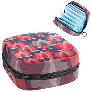 Periode Pouch Draagbare Tampon Opbergtas,Tampon Houder voor Portemonnee Vrouwelijke Product Organizer,Rode Lotus Bloemen Patroon, Meerkleurig, 4.7x6.6x6.6 in/12x17x17 cm