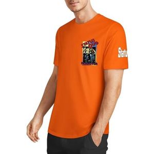 Sta-Tus Logo Qu-o Heren Katoenen T-shirt Korte Mouw Ronde Hals T-shirt voor Heren Zachte Zwarte T-shirts Basic Casual Fans Gift Tops, Medium Oranje stijl, XL