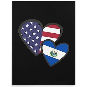 In elkaar grijpende harten Amerikaanse El Salvador vlag canvas kunstwerk muur opknoping foto vintage schilderij poster woondecoratie unframe-stijl