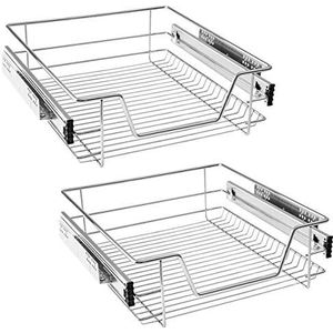 HENGMEI Keukenkast, telescopische lade, 50 cm, uitschuifbare plank, keukenlade, organizer, keukenrek, mand, slaapkamerlade, volledig uittrekbaar, belastbaar tot 20 kg, 2 stuks