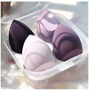 HANRUO 4 stuks/partij make-up poeder bladerdeeg schoonheid set zijdeachtige vrouwelijke make-up foundation spons bladerdeeg beauty tool (kleur: paars 4 stuks doos)