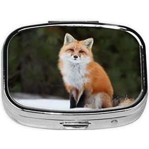 Mini vierkante pillendoos, medicijnorganizer, grappige vos, draagbare EHBO-doos, reispillendoos met 2 vakken, kleine pillendoos voor zak of portemonnee