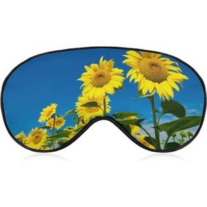 Zonnebloemveld met bewolkt blauw luchtslaapmasker met verstelbare riem, comfortabel zacht oogmasker, slaaphulp, lichtblokkerende oogmaskers