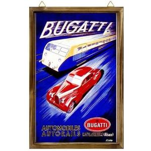 Boerderij ingelijst houten bord 1935 Bugatti Franse Frankrijk Auto Vintage reclame Art Print Muur Opknoping Houten Fotolijst Morden Home Decor 30x25cm