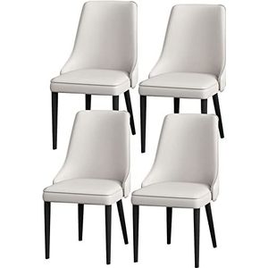 GEIRONV Moderne eetkamerstoelen set van 4, gestoffeerde kunstlederen stoelen koolstofstalen pootstoelen woonkamer bijzetstoelen Eetstoelen (Color : White, Size : 48x47x89cm)
