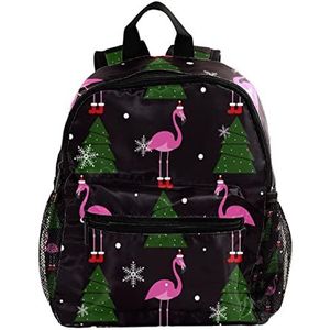 Kerst Roze Flamingo XMAS Boom Sneeuwvlok Leuke Mode Mini Rugzak Pack Bag, Meerkleurig, 25.4x10x30 CM/10x4x12 in, Rugzak Rugzakken