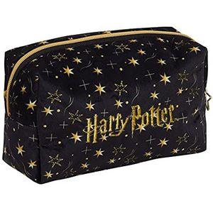 Harry Potter Make-up Tas Voor Vrouwen Meisjes Etui Dubbelzijdige Zwarte Cosmetische Toiletartikelen Tas Reizen Accessoire Dood Hallows Gift, zwart/goud, Eén maat, Make-up Tas