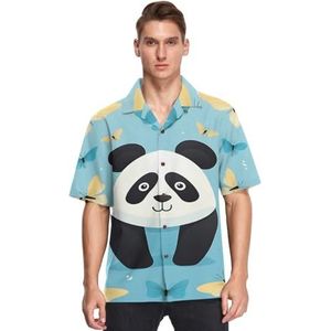 Sneeuw Leuke Blauwe Panda Shirts voor Mannen Korte Mouw Button Down Hawaiiaanse Shirt voor Zomer Strand, Patroon, S