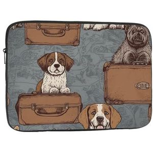 Hond zitten in koffer Laptop Sleeve Bag voor Vrouwen, Schokbestendige Beschermende Laptop Case 10-17 inch, Lichtgewicht Computer Cover Bag, ipad case