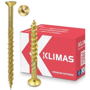 KLIMAS Houtschroeven, Torx schroeven geel - verzonken kopschroeven - schroeven voor houtconstructies - universele schroeven - dakconstructieschroeven set - 8x180 mm - 50 stukken