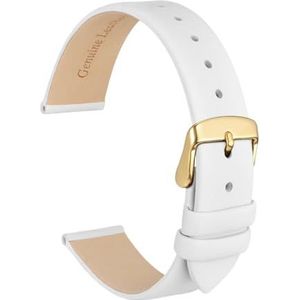 Jeniko Echt Lederen Horlogeband 8mm 10mm 12mm 14mm 16mm 18mm 20mm Armband For Dames Roestvrijstalen Gesp Vervangende Band (Color : White-Gold, Size : 18mm)