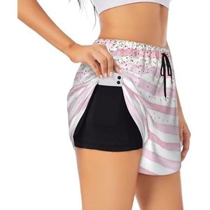 YQxwJL Roze Streep Achtergrond Print Atletische Hoge Taille Running Shorts Voor Vrouwen Sneldrogende Gym Workout Shorts Voor Zomer Casual, Zwart, L