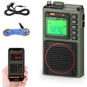 Raddy RF75A APP-besturing Kortegolfradio, Draagbare AM/FM/VHF/SW Ontvanger met Bluetooth, Zakradio Oplaadbaar met 3 meter draad antenne