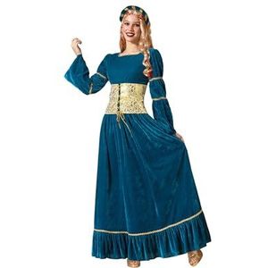 Atosa Kostuum koningin middeleeuws blauw waardige en koninklijke houding party interpretatie leven karakter authentieke jurk elegant fluweel vloeiende rok vloeiende regio look