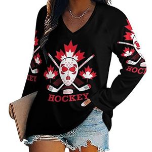 Canada Hockey Label Nieuwigheid Vrouwen Blouse Tops V-hals Tshirt Voor Legging Lange Mouw Casual Trui