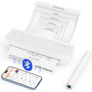MUNBYN Draagbare printer Draadloos reizen ITP04, Thermische Bluetooth-printer, Ondersteuning 8,5''x11''&A4, Inktloze, Compatibel met Android iOS-telefoon en -laptop, Kleine mobiel, Wit