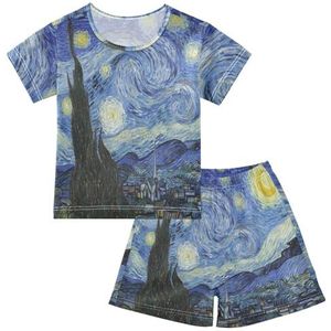 YOUJUNER Kinderpyjama set van Gogh Starry Night T-shirt met korte mouwen zomer nachtkleding pyjama lounge wear nachtkleding voor jongens meisjes kinderen, Meerkleurig, 5 jaar