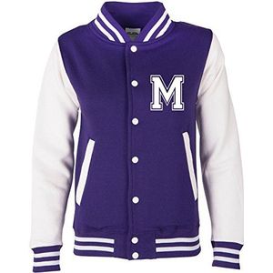 Ezyshirt® Collegejas met wensnummer, voor dames, heren en kinderen, dames/lila/wit/wit., XXL