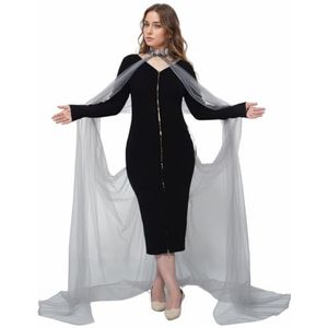 GRACEART Lady's Mesh Cape Fairy Elf Trouwjurk Elven Koningin Prinses Kraag Mantel Middeleeuws Kostuum (kraagmaat: S, Grijs)