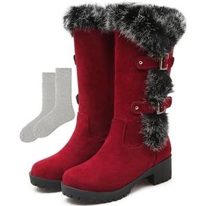 Harige Laarzen Voor Vrouwen, Fleece Warme Winter Snow Boots Comfortabele Suede Laarzen Dik-Zooled Mid-Boots (Color : D, Size : 38 EU)