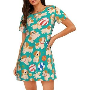 Zelinge Dames nachthemden Dames Nachthemd Zachte Nachtjapon Zachte Nachtkleding S-3XL, Ballen en Puppy Teal, S