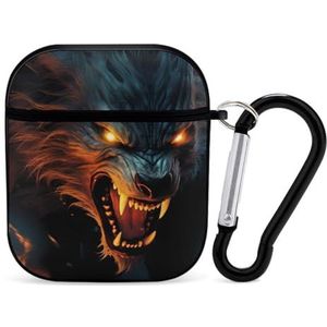 Weerwolf Leuke Case Voor AirPods 2&1 Shockproof Beschermende Hoofdtelefoon Gevallen Cover Met Sleutelhanger Voor Mannen Vrouwen