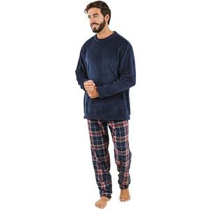 TRAMAS+ Winterpyjama voor mannen, pyjama met lange mouwen van coral-fleece en een lange broek, comfortabele en warme pyjamaset, L