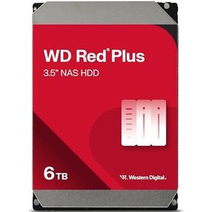 Western Digital WD Red Plus NAS harde schijf 6 TB (NASware-firmware voor compatibiliteit, 3,5 inch, 7200 RPM, SATA 6 Gb/s, CMR, Werkbelasting 180 TB/jaar)
