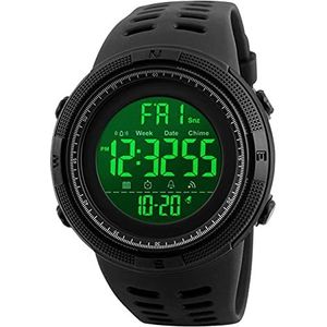 Digitale herenhorloges, 50 m waterdicht, digitale sporthorloge, zwart, groot gezicht, militair sporthorloge, led-polshorloge voor mannen met wekker, count-down-timer, dubbele tijd, stopwatch, 12/24 uur, zwart, Men, riem