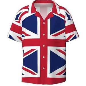 OdDdot UK Vlag Print Heren Button Down Shirt Korte Mouw Casual Shirt voor Mannen Zomer Business Casual Jurk Shirt, Zwart, 4XL