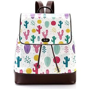 Kleurrijke woestijn plant cactus patroon cartoon gepersonaliseerde casual dagrugzak tas voor tiener, Meerkleurig, 27x12.3x32cm, Rugzak Rugzakken
