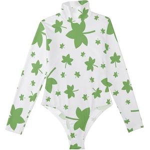 LI ZHI XIN Rompertjes met lange mouwen voor dames, eendelige jumpsuit met hoge hals, coltrui, turnpakje, top voor meisjes, dans, workout, fitness, bodysuit met esdoornbladpatroon, Meerkleurig, S