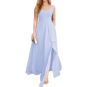 KURFACE Chiffon bruidsmeisjesjurk met split geplooide mouwloze lange avondjurk voor dames, Lavendel, 32
