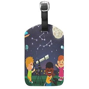 Cartoon Space Moon UFO Lederen Bagage Bagage Koffer Tag ID Label voor Reizen (2st)