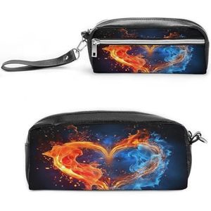 MNVTSKOP Vuur en water hart make-up tas kleine cosmetische reiskoffer draagbare briefpapier organizer voor vrouwen leraar