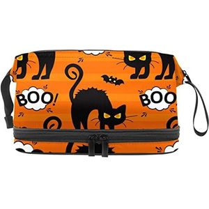 Multifunctionele opslag reizen cosmetische tas met handvat,Halloween Boo Cat Orange,Grote capaciteit reizen cosmetische tas, Meerkleurig, 27x15x14 cm/10.6x5.9x5.5 in